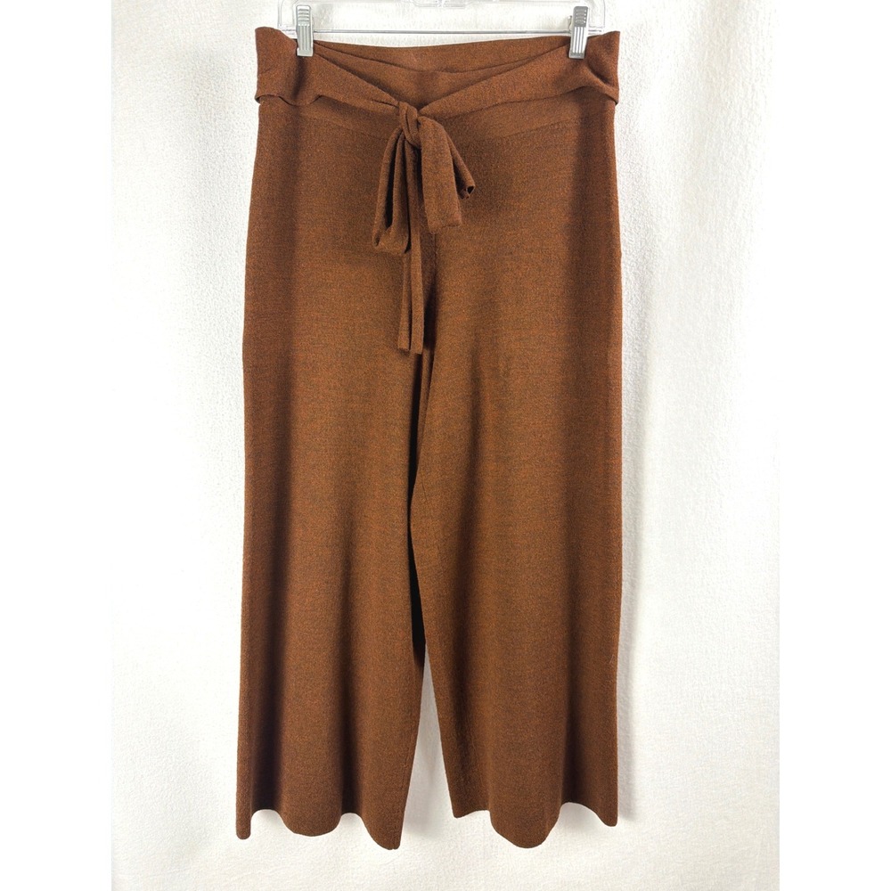 By Anthropologie Rust Brown Merino Wool Blend Knit Wide Leg Tie Waist Pants Sz L